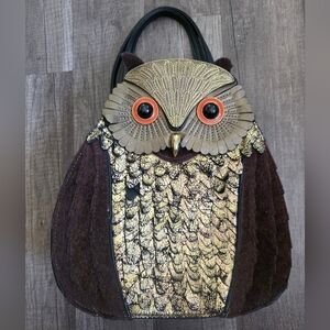 Crazy OWL Bag Satchel Harry Potter Novelty Purse Flaw Zipper Gold Brown Kawaii